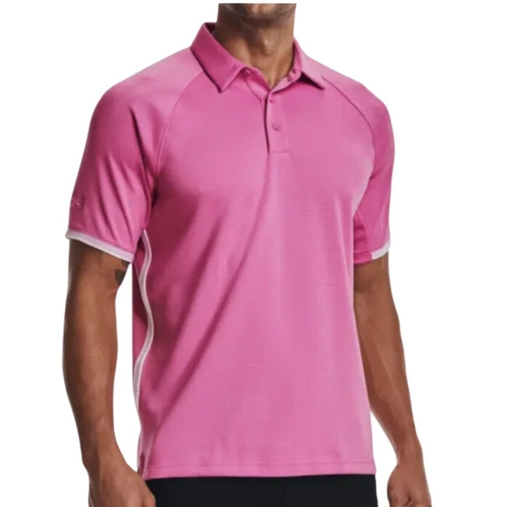 Under Armour Polo Shirt Mens 2XL‎ Pink HeatGear Athletic Golf Short Sleeve